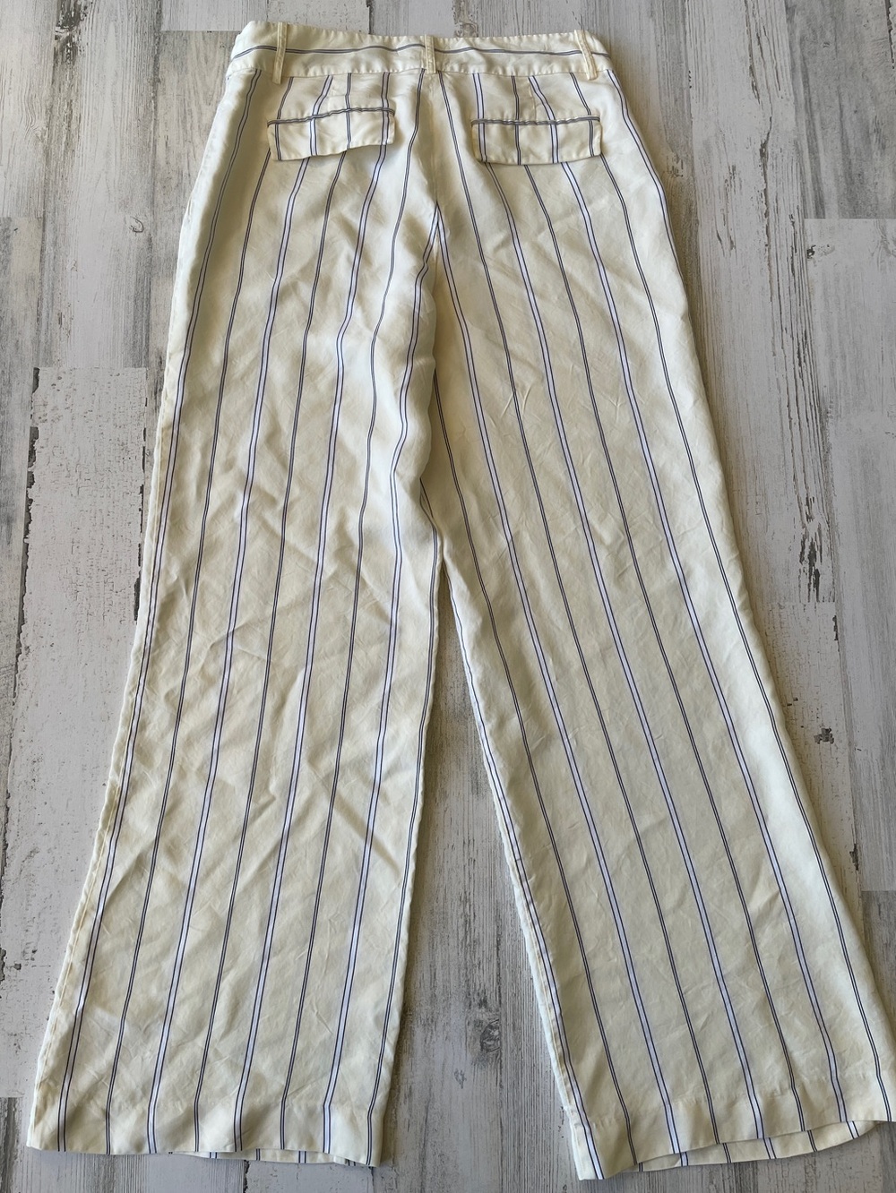 Derek Lam Light Yellow Wide-Leg Pants with Black & White Pinstripes SZ 8 EUC - Picture 2 of 15